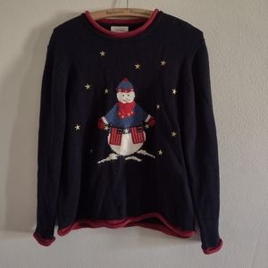 Patriotic Snowman ☃️ sweater size small ramie cotton navy and red
